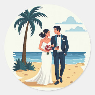 Hochzeitstag am Strand Runder Aufkleber