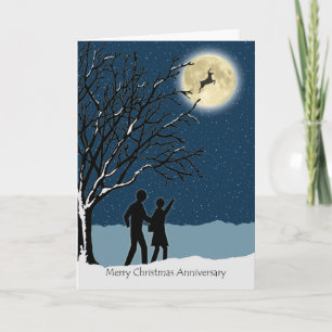 Hochzeitstag an Weihnachten, Reh im Mond Feiertagskarte