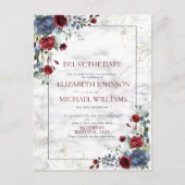 Hochzeitstag Aufschub Blauer Burgund Ankündigungspostkarte (Vorderseite)