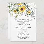 Hochzeitstag Aufschub Eukalyptus Sonnenblumen Einladung (Vorne/Hinten)