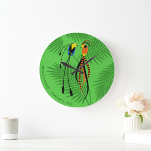 Hochzeitstag Birds of Paradise Große Wanduhr