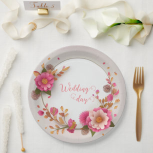 Hochzeitstag, Blume Blumenkranz Papier Teller