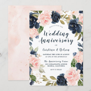 Hochzeitstag Blush Pink Navy Blau für alle Jahre Einladung