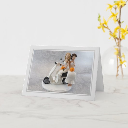 Hochzeitstag - Brides on a Scooter Karte (Gelbe Blume)