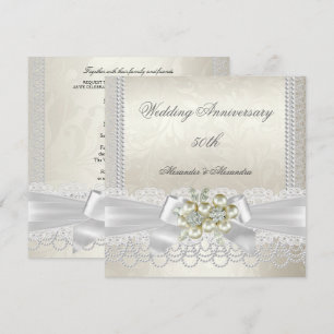 Hochzeitstag Creme Weiße Perlen Spitze Diamant Einladung