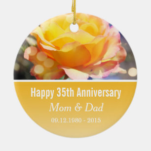 Hochzeitstag der Gelben Rosenrose-Blume Keramik Ornament