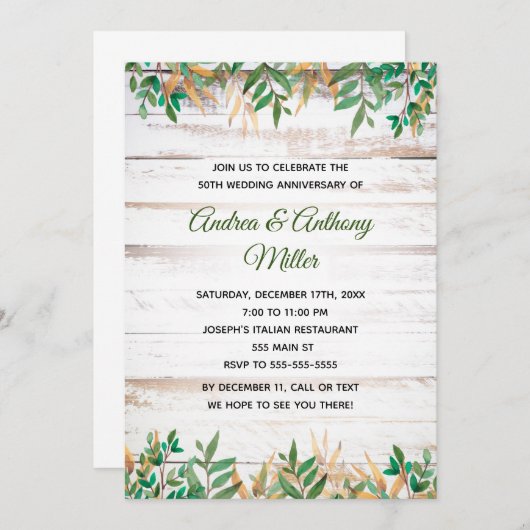 Hochzeitstag Einladung Grün Rustikal (Vorne/Hinten)