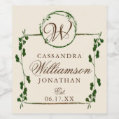 Hochzeitstag Elegant Monogram Personalisiert Weinetikett (Einzelnes Label)