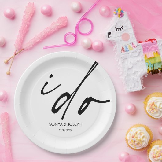 Hochzeitstag Elegantes Skript I Do Pappteller (Party)