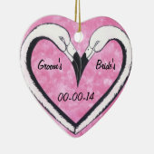 Hochzeitstag Flamingo Kiss Herz Keramik Ornament (Rechts)