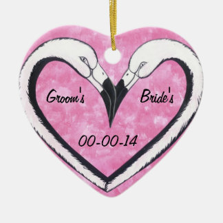 Hochzeitstag Flamingo Kiss Herz Keramik Ornament