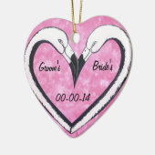 Hochzeitstag Flamingo Kiss Herz Keramik Ornament (Links)