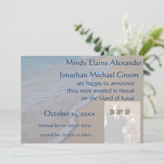Hochzeitstag Foto Ankündigung Ozean am Strand (Stehend Vorderseite)
