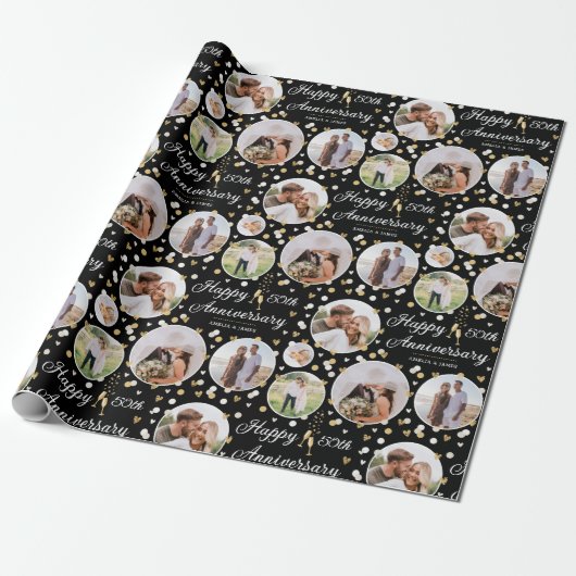 Hochzeitstag Foto Collage Elegantes Ecru Geschenkpapier (Ungerollt)