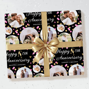Hochzeitstag Foto Collage Pink Black Gold Geschenkpapier