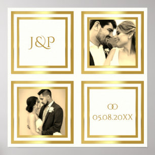 Hochzeitstag Foto Collage Weißgold Poster