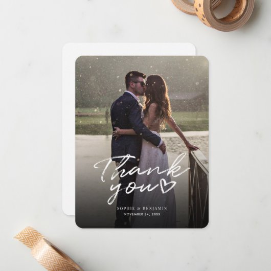 Hochzeitstag Foto Handschrift Vielen Dank Mitteilungskarte (Vorderseite/Rückseite Beispiel)