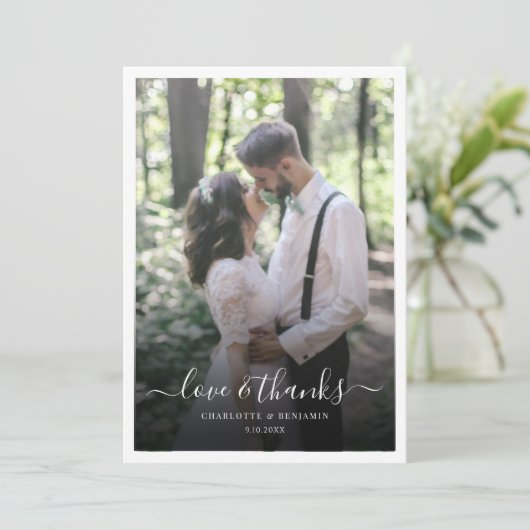 Hochzeitstag Foto Modernes Drehbuch Danke Karte (Stehend Vorderseite)
