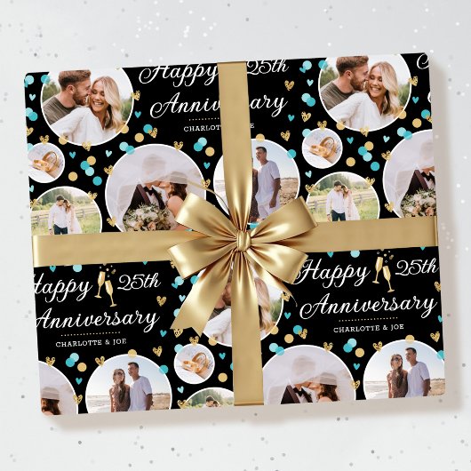 Hochzeitstag FotoCollage Elegantes Aquamarin Geschenkpapier