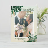 Hochzeitstag Fotografie Tropische Blätter Foto Dankeskarte (Stehend Vorderseite)