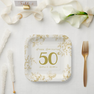 Hochzeitstag goldene vintage individuelle Schrift Pappteller