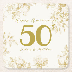 Hochzeitstag goldene vintage individuelle Schrift Rechteckiger Pappuntersetzer