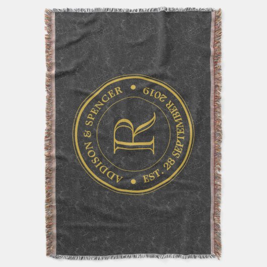 Hochzeitstag-Goldmonogramm-Schwarz-Leder Decke (Vorderseite Vertikal)