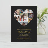 Hochzeitstag Herzfoto Collage Black Einladung (Stehend Vorderseite)