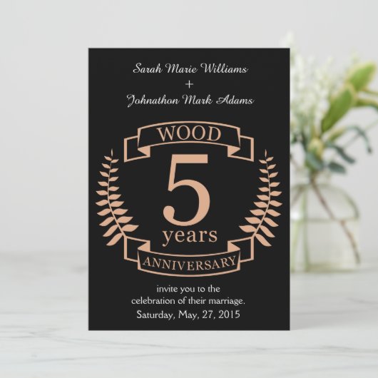 Hochzeitstag Holz 5 Jahre Einladung (Stehend Vorderseite)