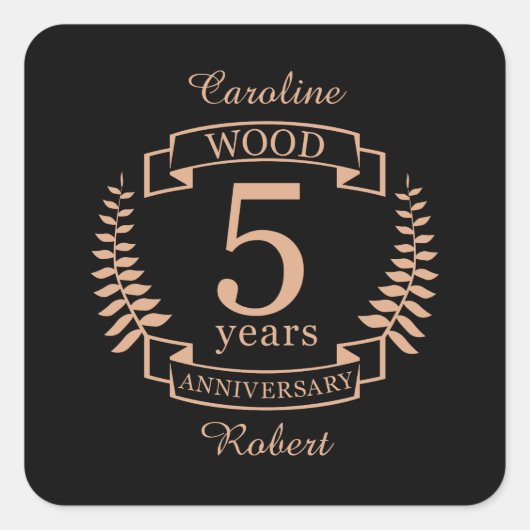 Hochzeitstag Holz 5 Jahre Quadratischer Aufkleber (Vorderseite)