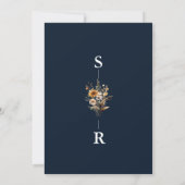 Hochzeitstag in Navy Blue Wildblume retten Einladung (Rückseite)