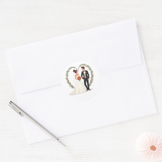 Hochzeitstag-Liebe Herz-Stickers Runder Aufkleber (Umschlag)