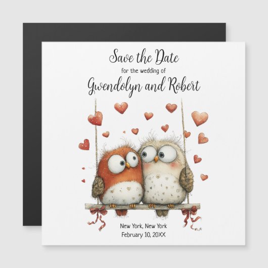 Hochzeitstag Magnete Süße Eulen Paar (Vorne/Hinten)
