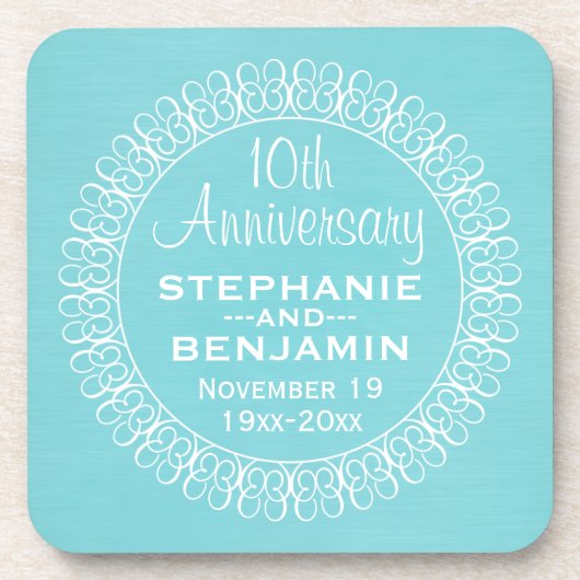 Hochzeitstag mit Aquamarinem blauen Hintergrund Untersetzer (Vorderseite)