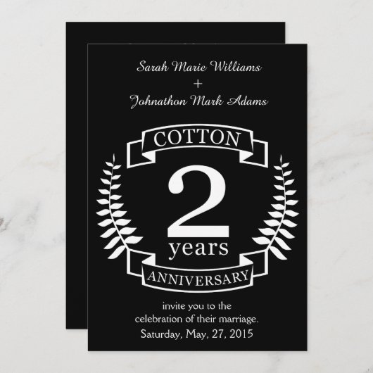 Hochzeitstag mit Baumwolle 2 Jahre verheiratet Einladung (Vorne/Hinten)