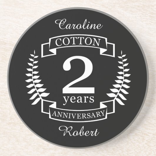 Hochzeitstag mit Baumwolle 2 Jahre verheiratet Getränkeuntersetzer (Vorne)