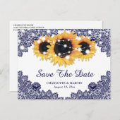 Hochzeitstag mit blauen Gelbblütenblüten Ankündigungspostkarte (Vorne/Hinten)