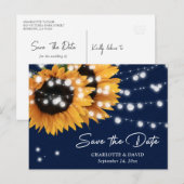 Hochzeitstag mit blauer Sonnenblume: Das Datum der Ankündigungspostkarte (Vorne/Hinten)