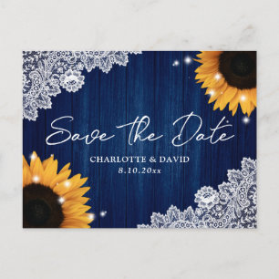 Hochzeitstag mit Blauholz-Sonnenblumen aus Navy Ankündigungspostkarte