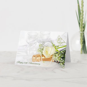 Hochzeitstag mit Champagner und weißer Rose Karte
