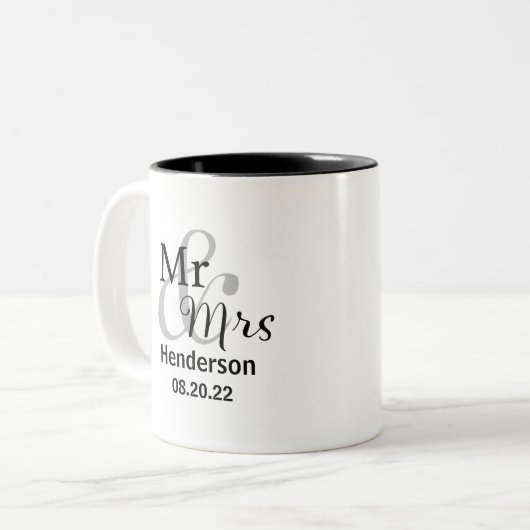 Hochzeitstag mit Verheiratetem Nachnamen Zweifarbige Tasse (Vorderseite Links)