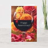 Hochzeitstag mit Wein und Blume Karte (Vorderseite)