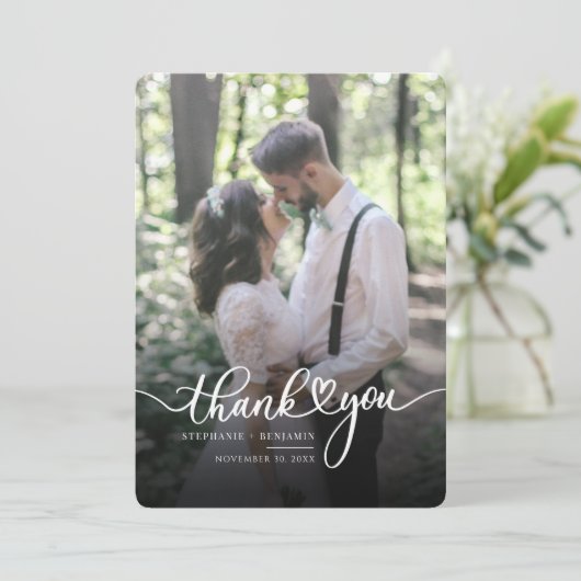 Hochzeitstag Paare Foto Handschrift Dankeskarte (Stehend Vorderseite)