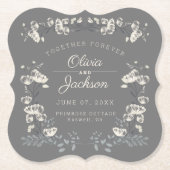 Hochzeitstag personalisiert grau floralmodern untersetzer (Vorderseite)