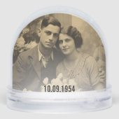 Hochzeitstag personalisiertes doppeltes Foto Schneekugeln (Rückseite)