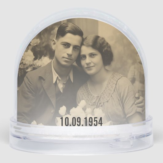 Hochzeitstag personalisiertes doppeltes Foto Schneekugeln (Rückseite)