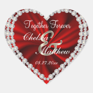 Hochzeitstag Red Satin   Personalisieren Herz-Aufkleber