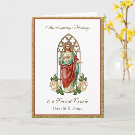 Hochzeitstag Religiöses Heiliges Herz Jesus Karte (Gelbe Blume)