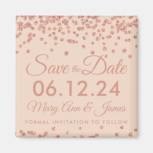 Hochzeitstag Rett Rose Gold Glitzer Confetti Blush Magnet (Vorne)