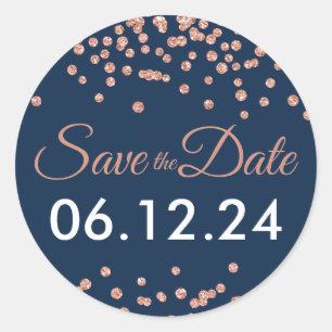 Hochzeitstag Rett Rose Gold Glitzer Confetti Marin Runder Aufkleber